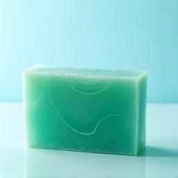Green handmade soap bar with eucalyptus leaves