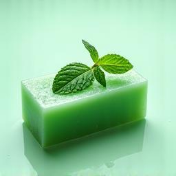 Green handmade soap bar with mint leaves