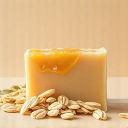 Handmade soap bar with oats and honey drizzle