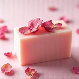 Pink handmade soap bar with rose petals